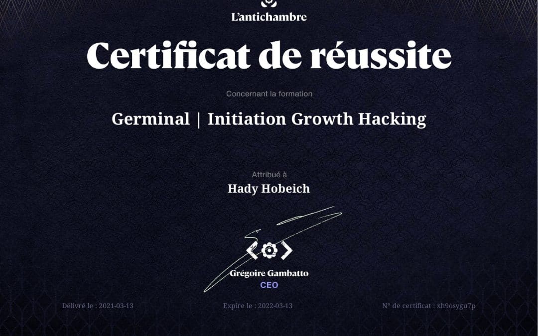 Growth Hacking Certificate 2021 – Hady Hobeich